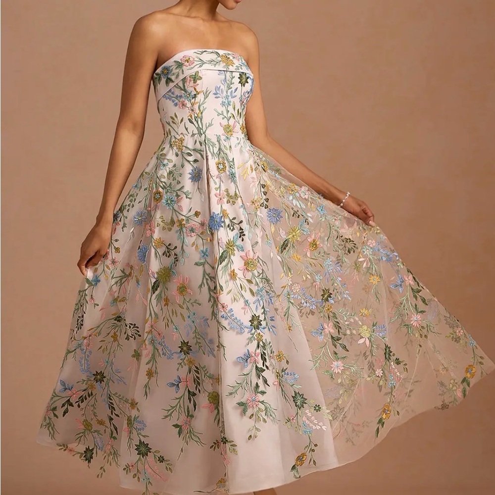 Azazie Evangeline Blush Pink Floral Embroidered Dress, style: 1070755 - Picture 3 of 14